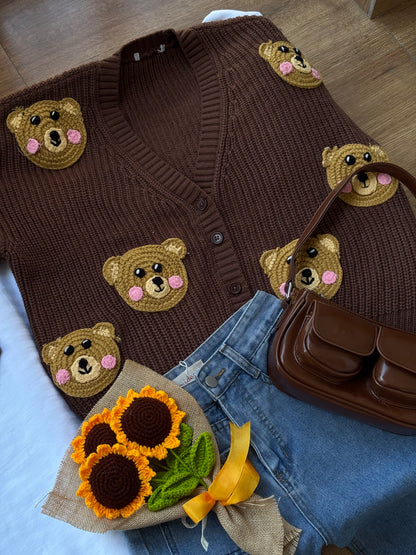 Teddy Applique Cardigan (M-5XL)