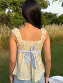Babydoll Ribbon Top in Yellow Floral