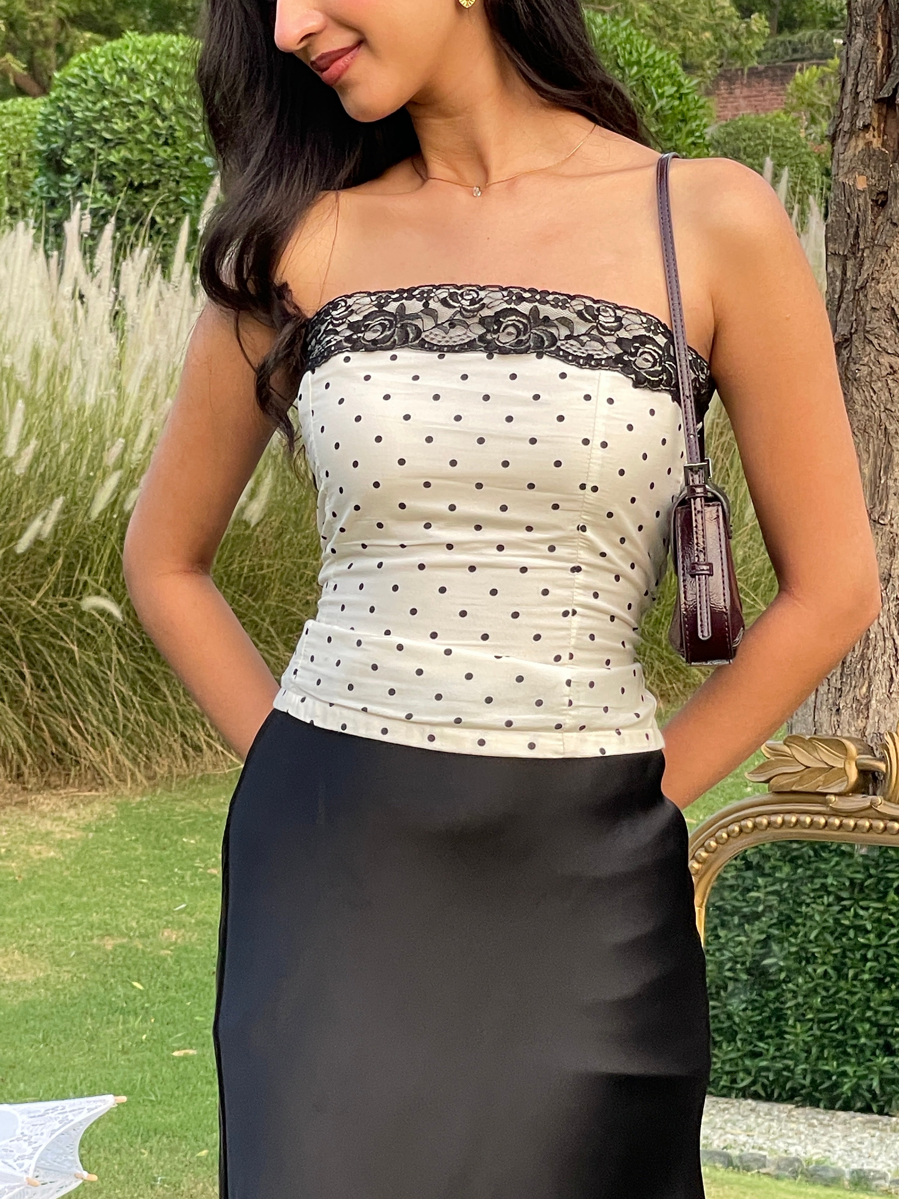 Florence Lace Top in White Polka Dot
