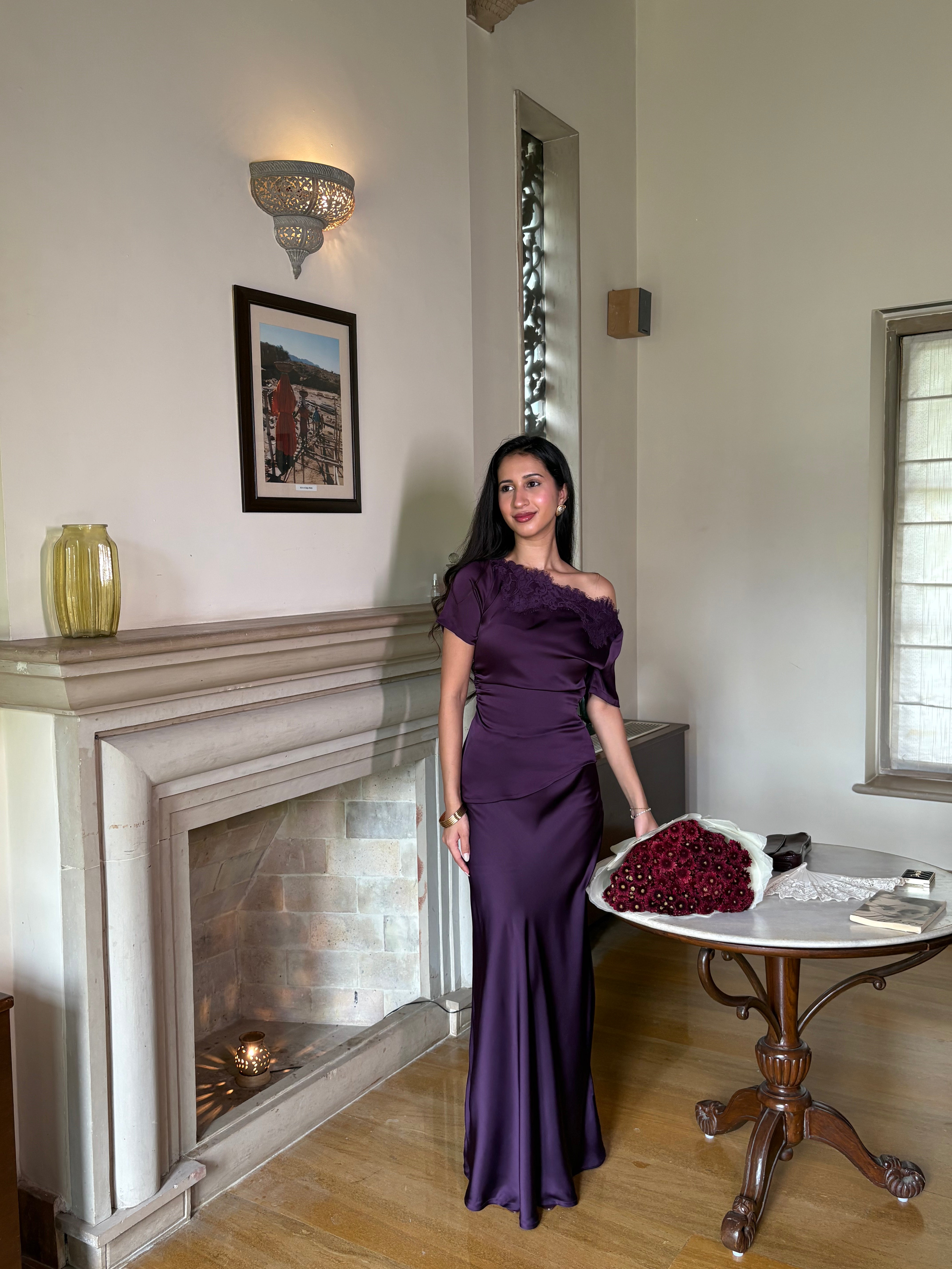 Celine Satin Skirt in Violet - PREORDER