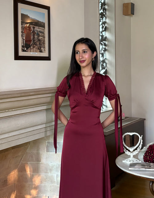 Lucine Satin Dress in Burgundy