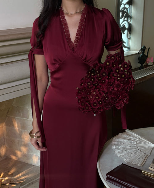Lucine Satin Dress in Burgundy
