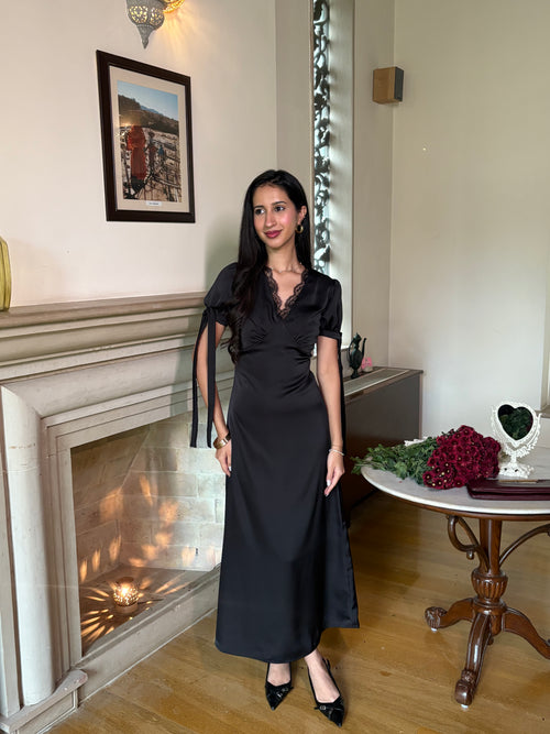 Lucine Satin Dress in Black