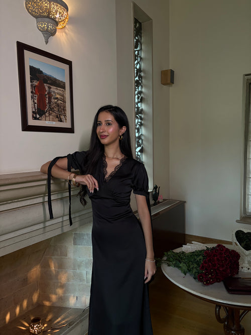 Lucine Satin Dress in Black