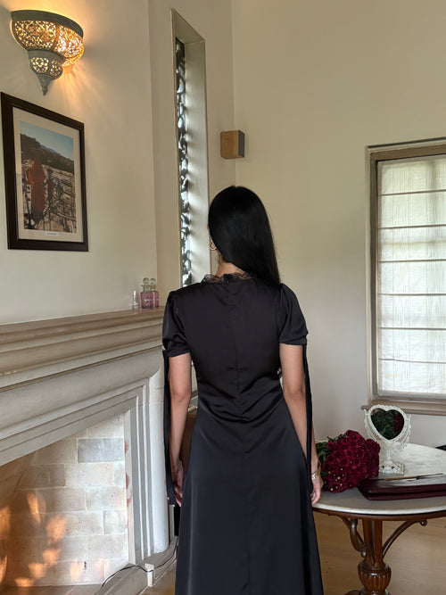 Lucine Satin Dress in Black