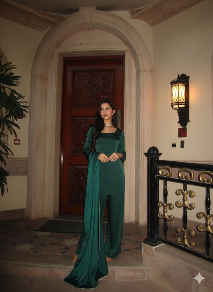 Noor Suit Set in Deep Green