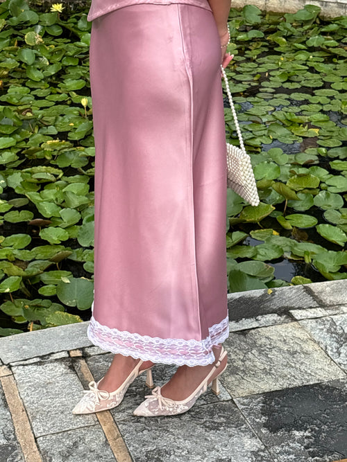 Camille Lace Satin Skirt in Blush