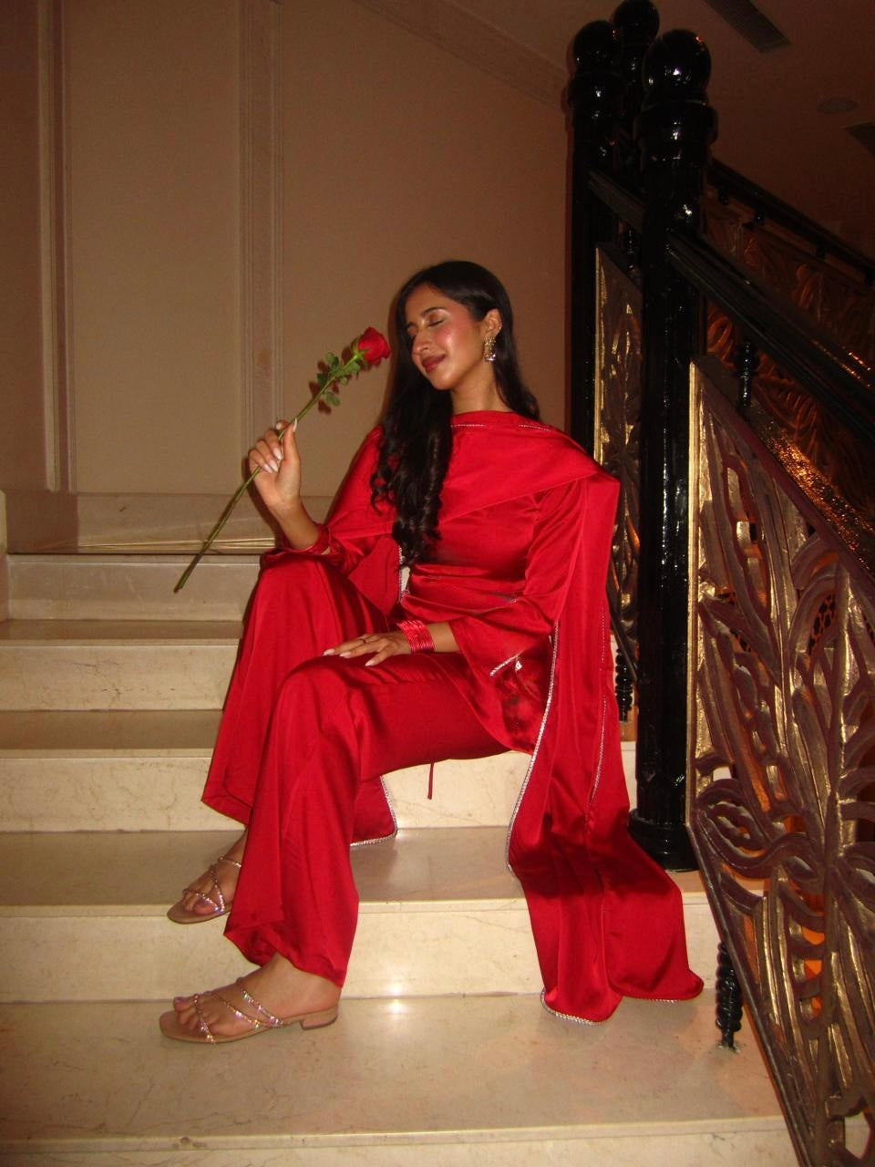 Noor Suit Set in Crimson