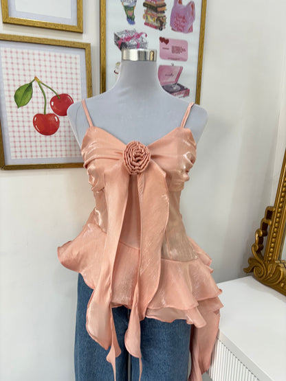 Amour Rosette Top in Pink and Green (XS-L)