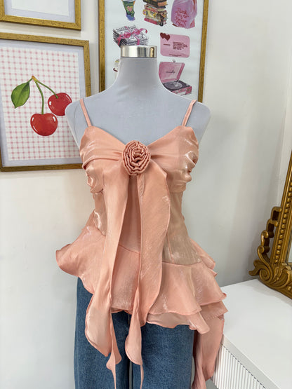 Amour Rosette Top in Pink and Green (XS-L)