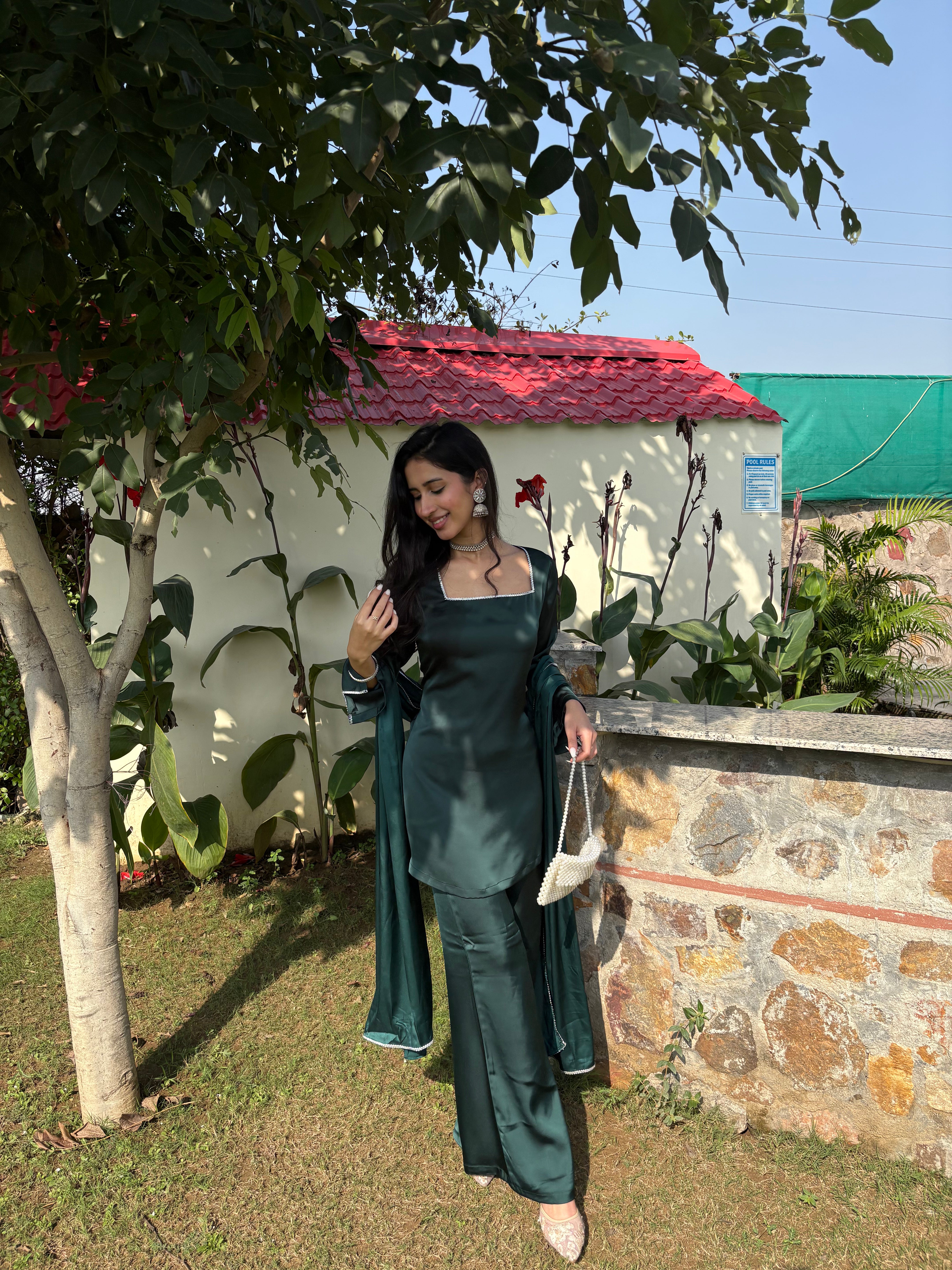 Noor Suit Set in Deep Green