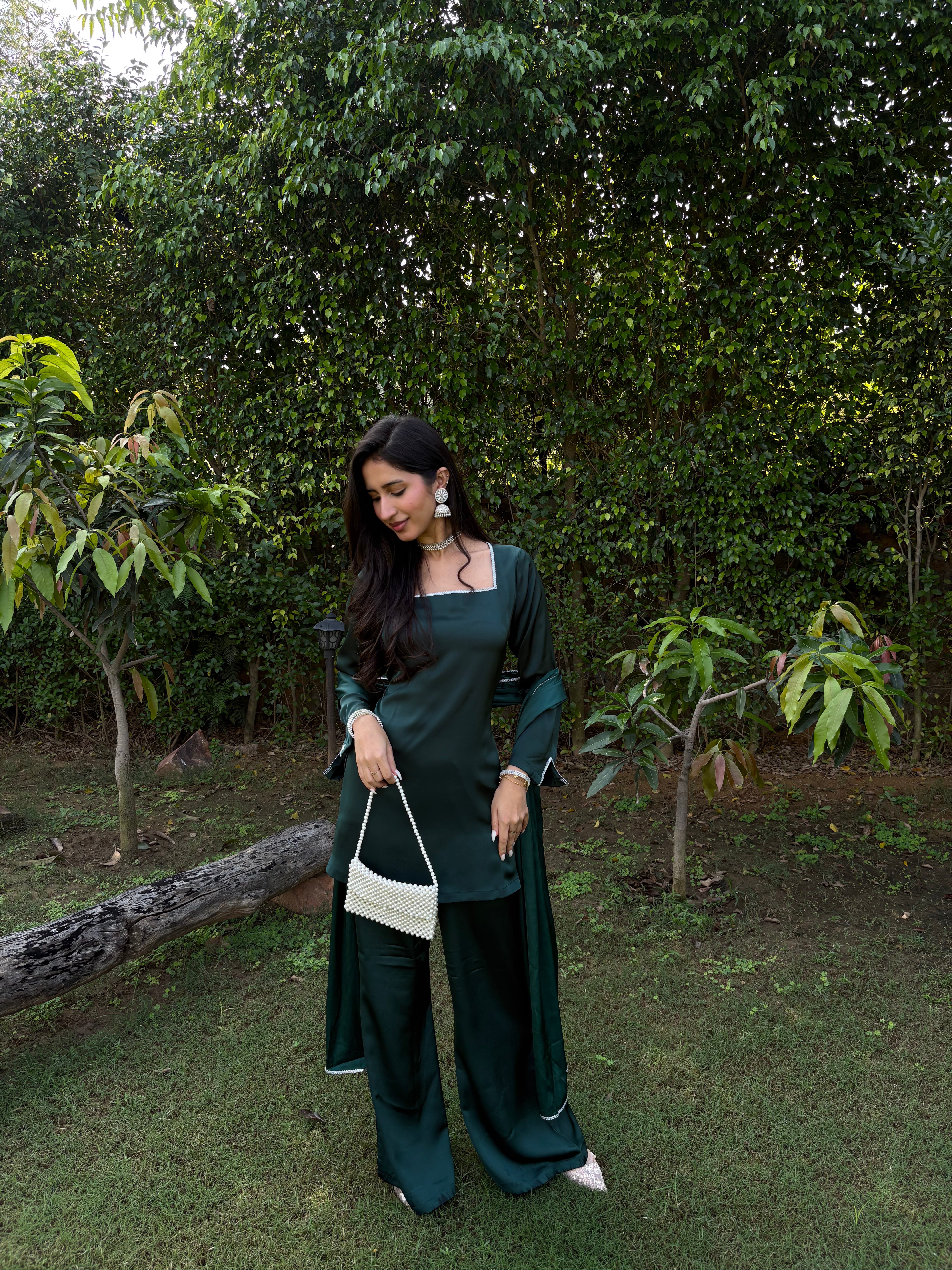 Noor Suit Set in Deep Green
