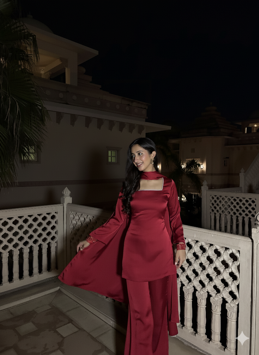Noor Suit Set in Crimson