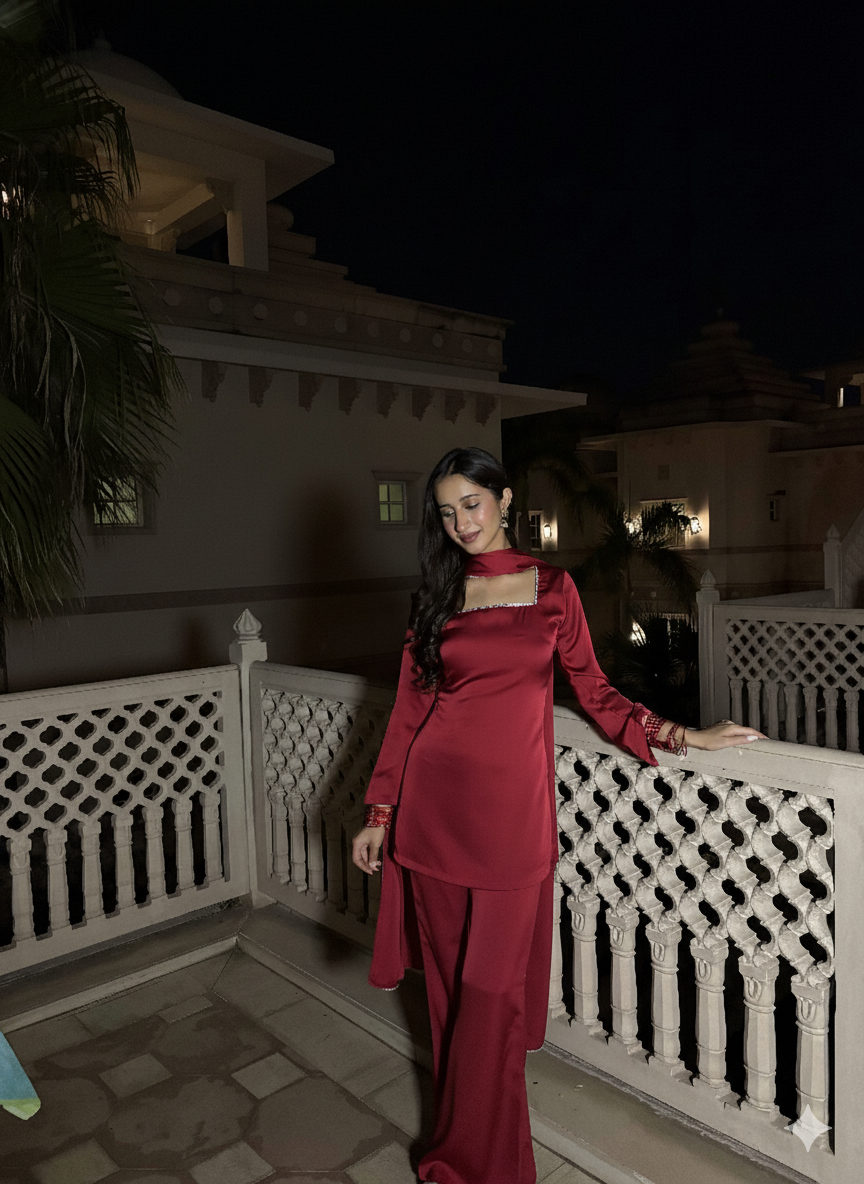 Noor Suit Set in Crimson