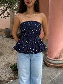 Bubble Top in Navy Polka Dot