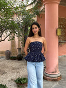 Bubble Top in Navy Polka Dot