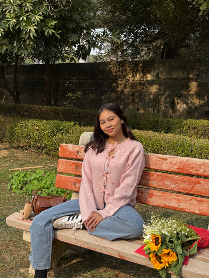 Isabelle Ribbon Cardigan in Pink (XS-3XL)