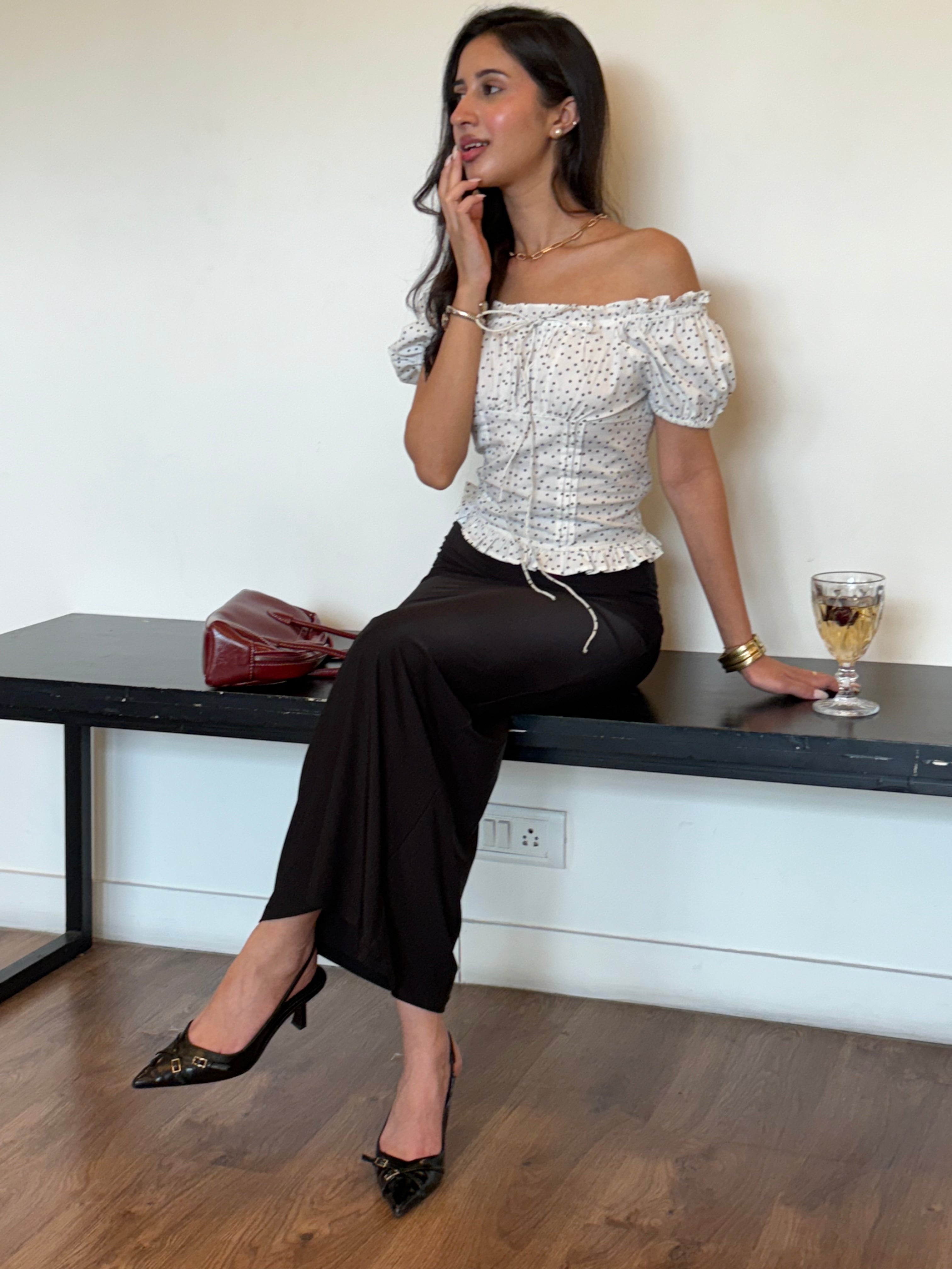 Isabelle Polka Dot Top in White