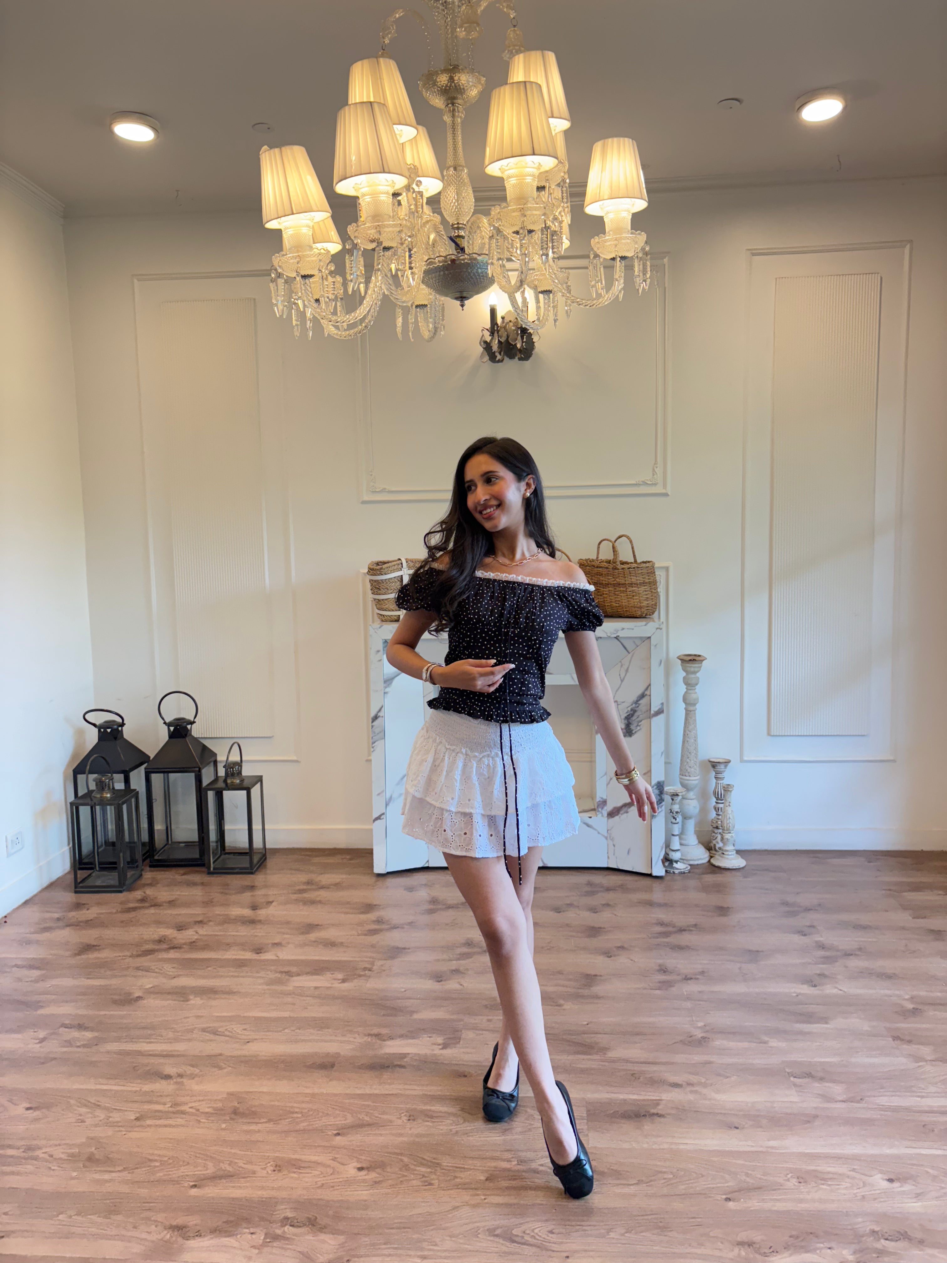 Isabelle Polka Dot Top in Black