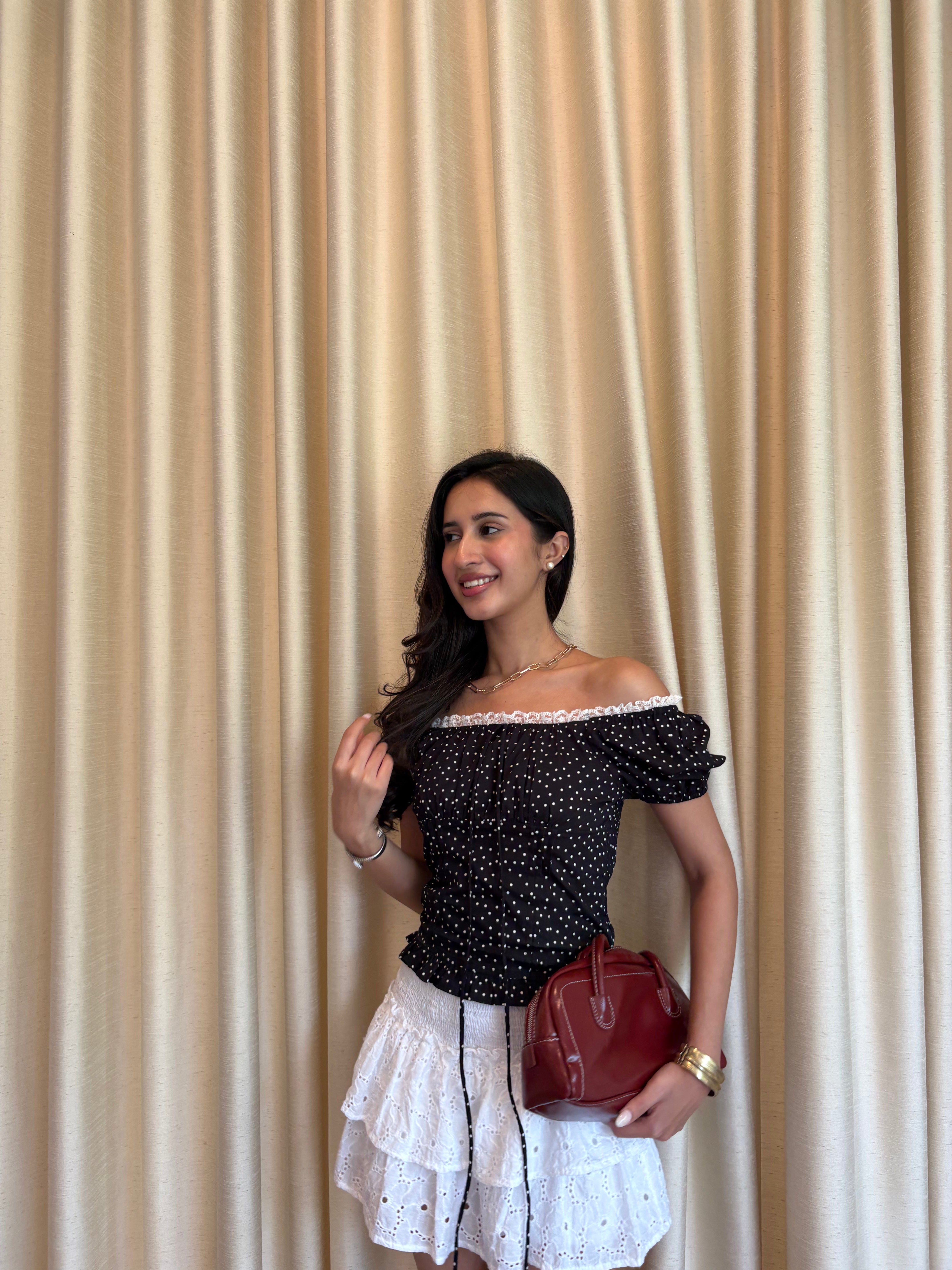 Isabelle Polka Dot Top in Black