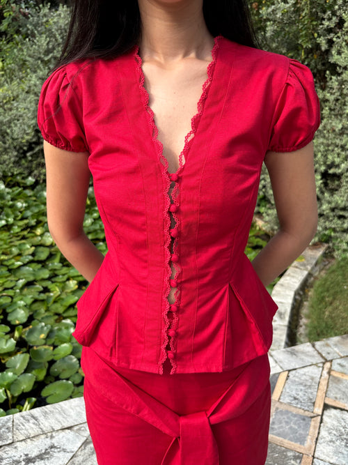 Mon Cherie Scallop Top in Crimson