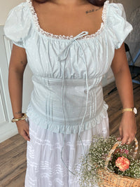 Isabelle Polka Dot Top in Light Blue