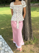 Camille Lace Satin Skirt in Blush