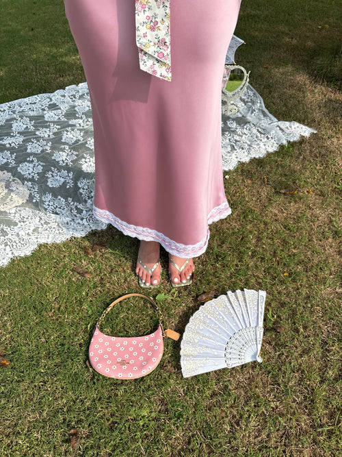 Camille Lace Satin Skirt in Blush
