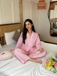 Amour Night Suit Set in Peony