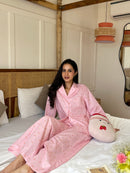 Amour Night Suit Set in Peony