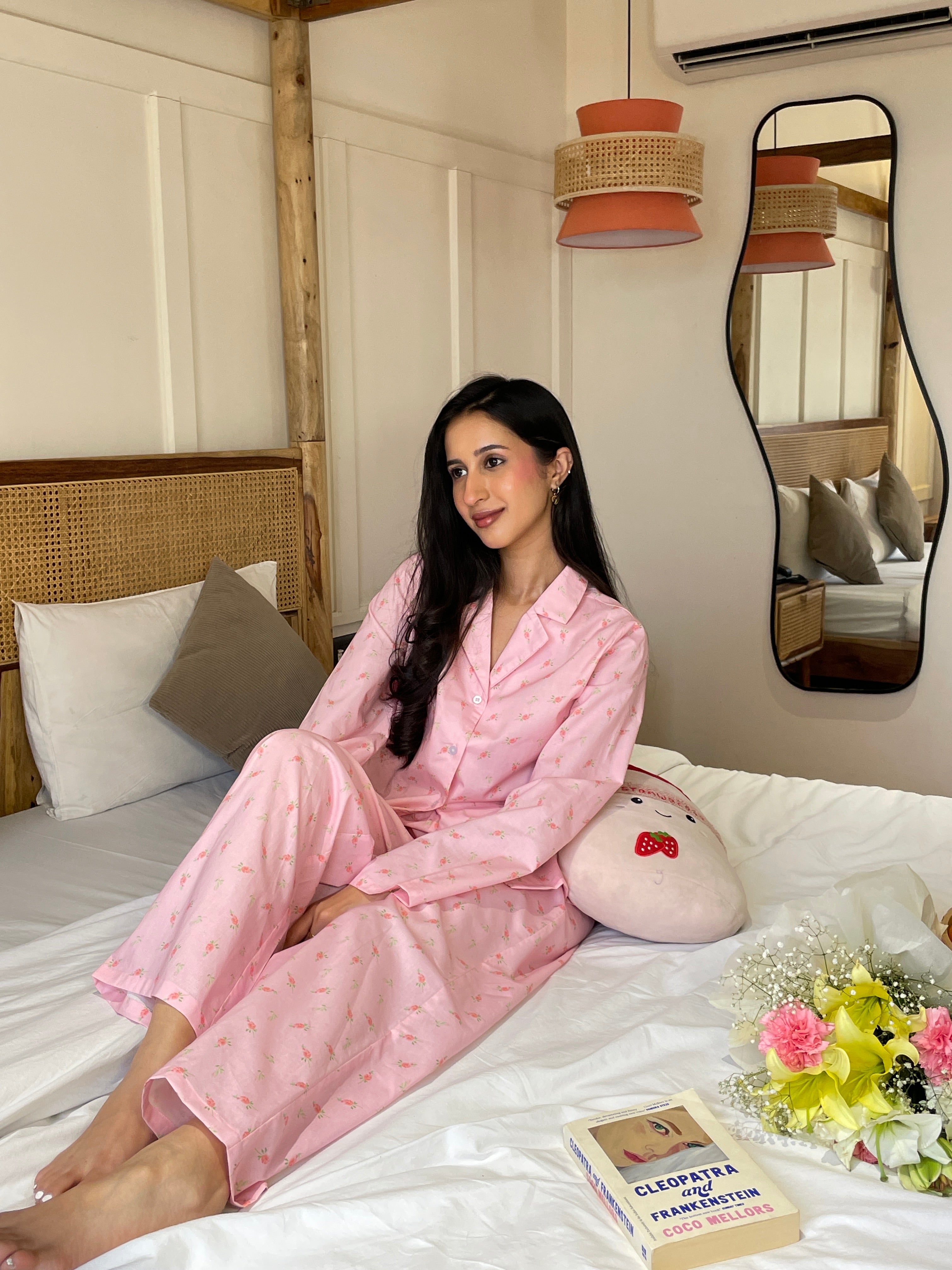 Amour Night Suit Set in Peony