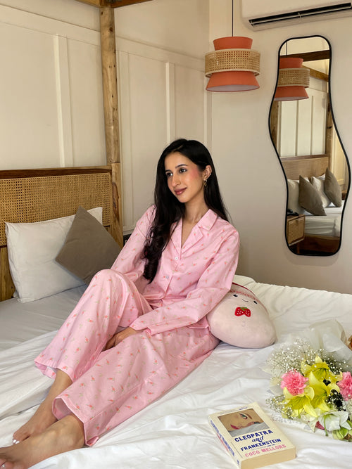 Amour Night Suit Set in Peony