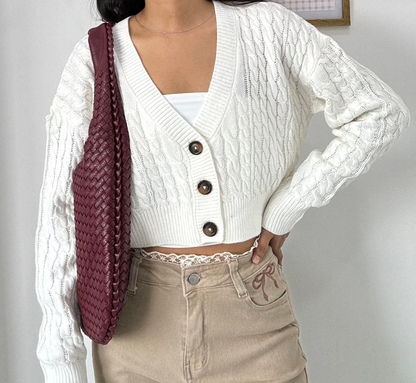 Snowy Cable Knit Cardigan (XS-2XL)