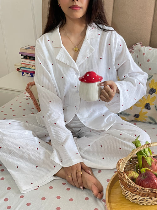 Amour Night Suit Set in White