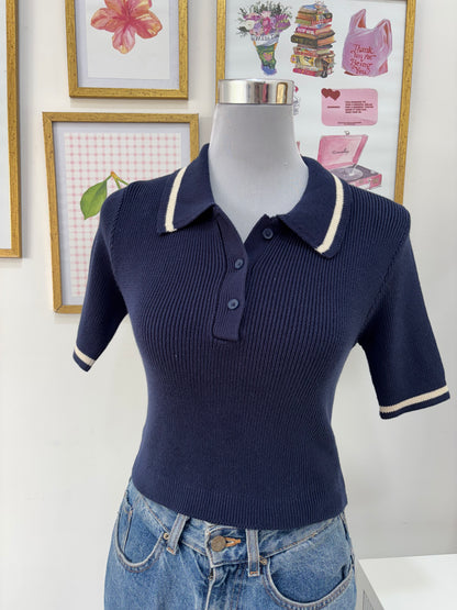 Navy Knit Polo (S-M)