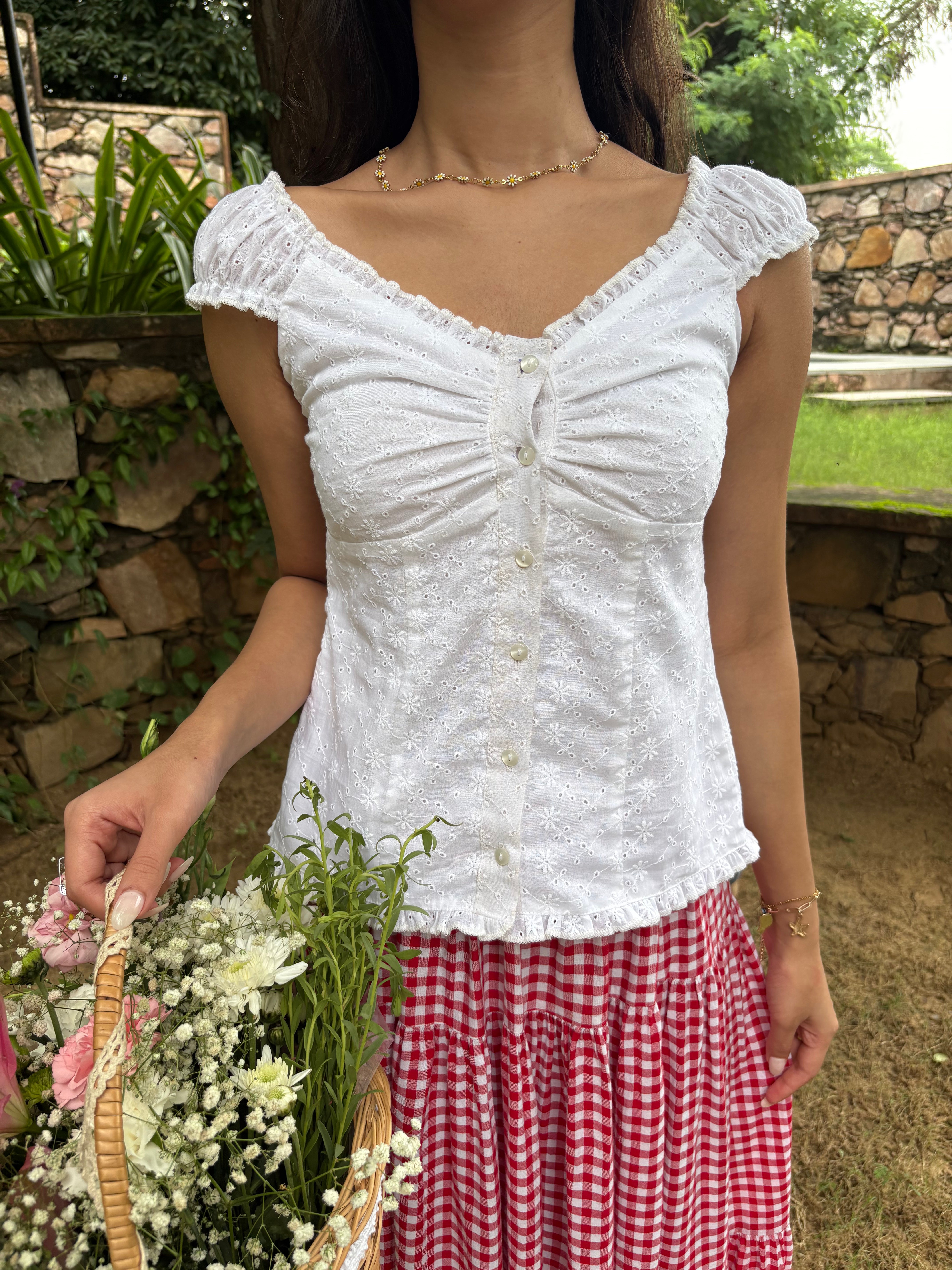 Bambi Top in White Eyelet