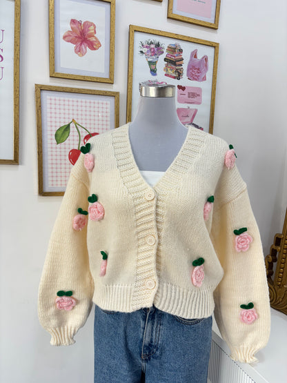 Rose Applique Cardigan in Pink Rose (Free Size)