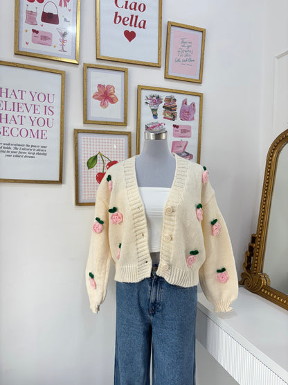 Rose Applique Cardigan in Pink Rose (Free Size)