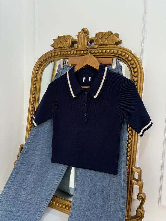 Navy Knit Polo (S-M)