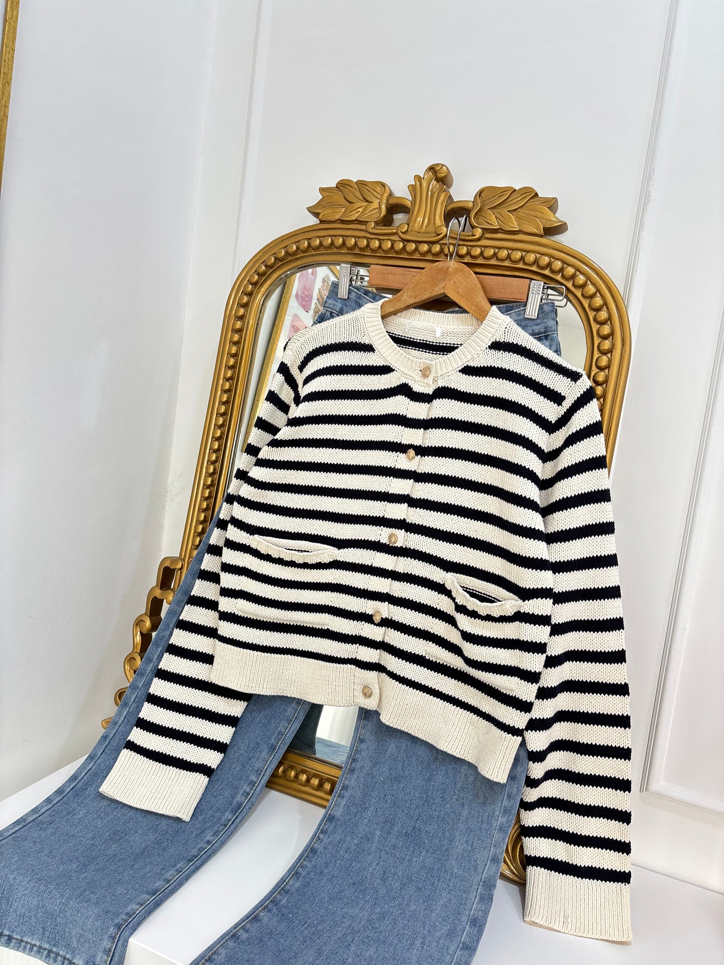 Elegant Striped Cardigan with Gold Buttons (S-L)