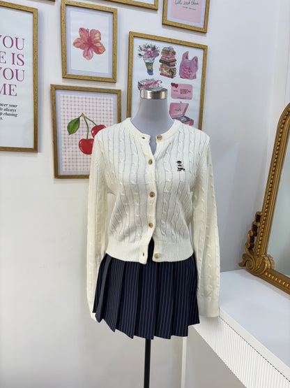 Teddy Embroidered Cardigan in White (S-L)