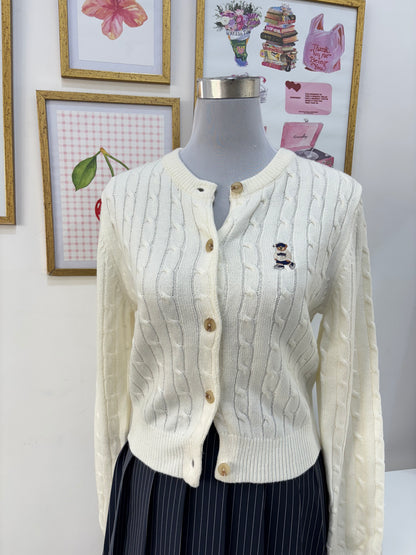 Teddy Embroidered Cardigan in White (S-L)