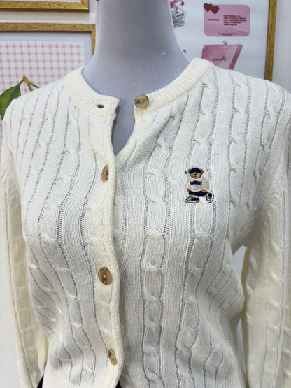 Teddy Embroidered Cardigan in White (S-L)