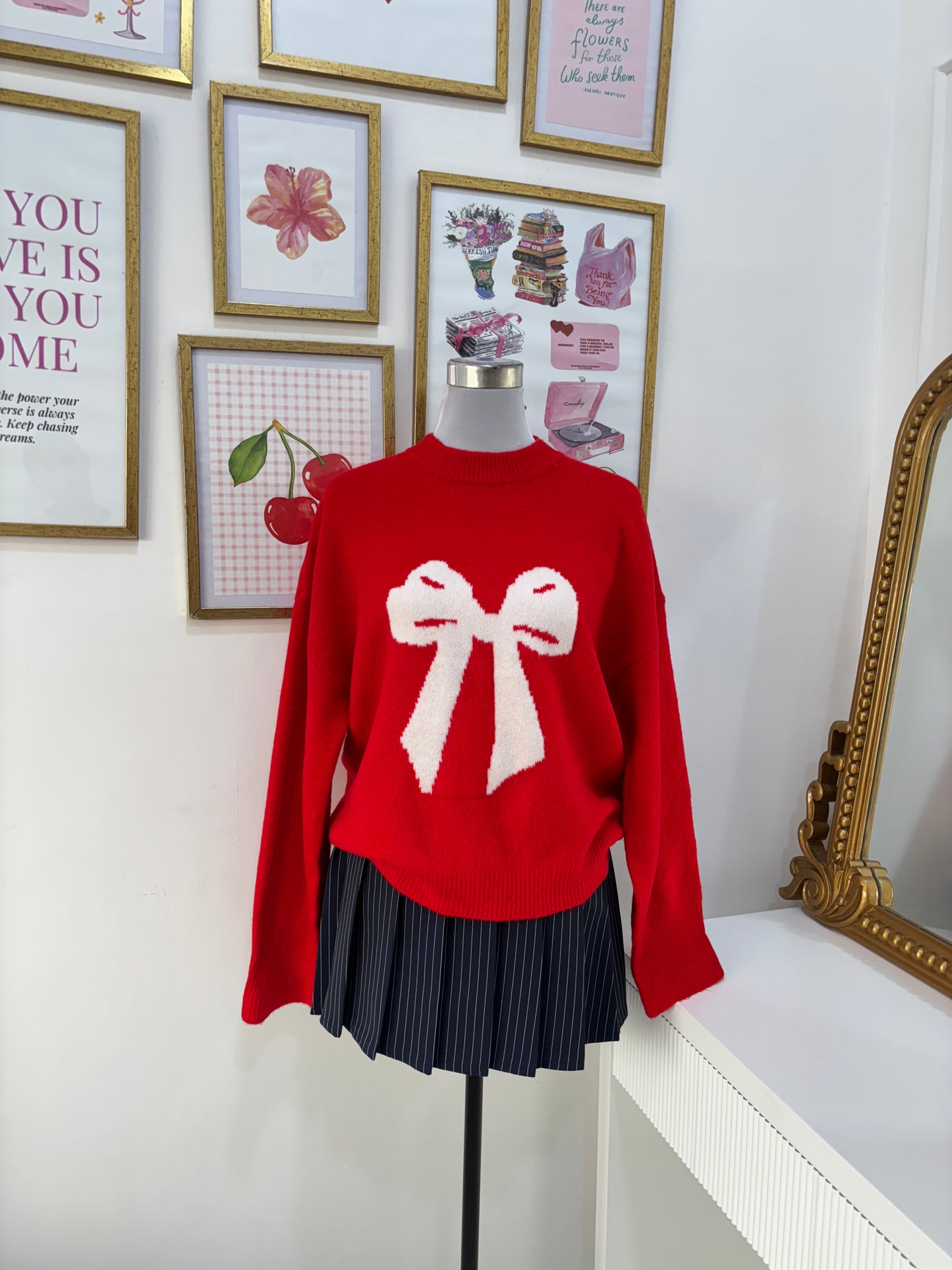 Red Bow Pullover (XS-2XL)