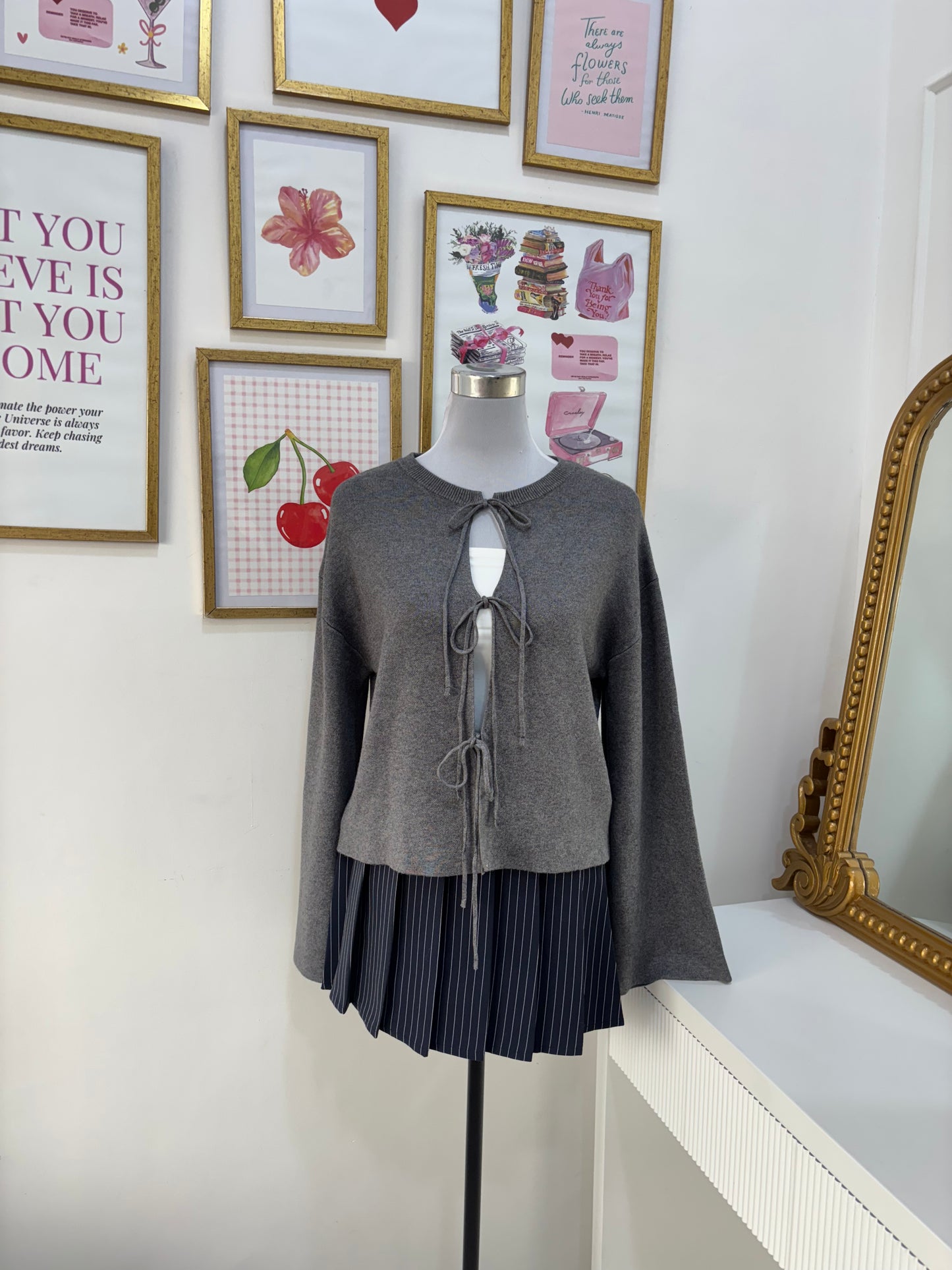 Vivi Tie-Up Cardigan in Grey (S-XL)