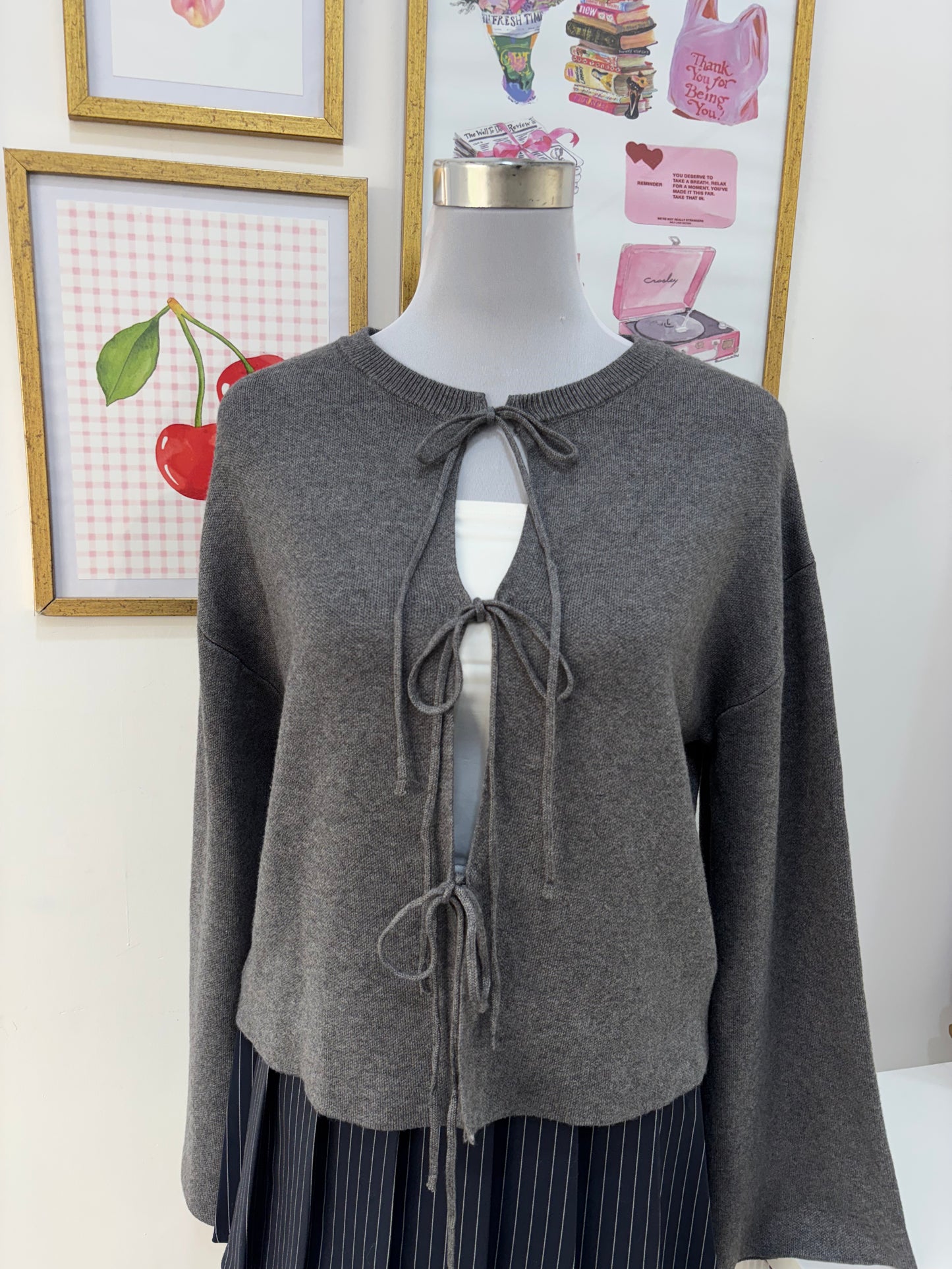 Vivi Tie-Up Cardigan in Grey (S-XL)