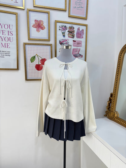 Vivi Tie-Up Cardigan in White (XS-2XL)