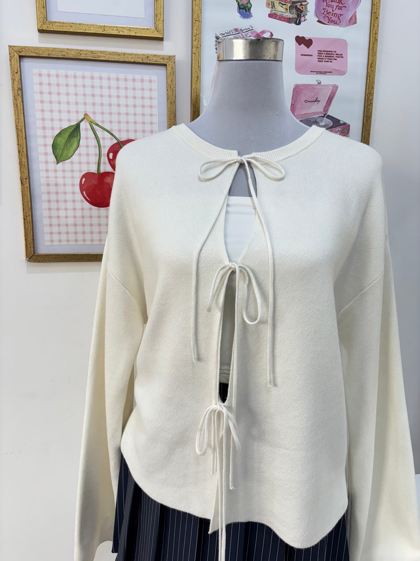 Vivi Tie-Up Cardigan in White (XS-2XL)