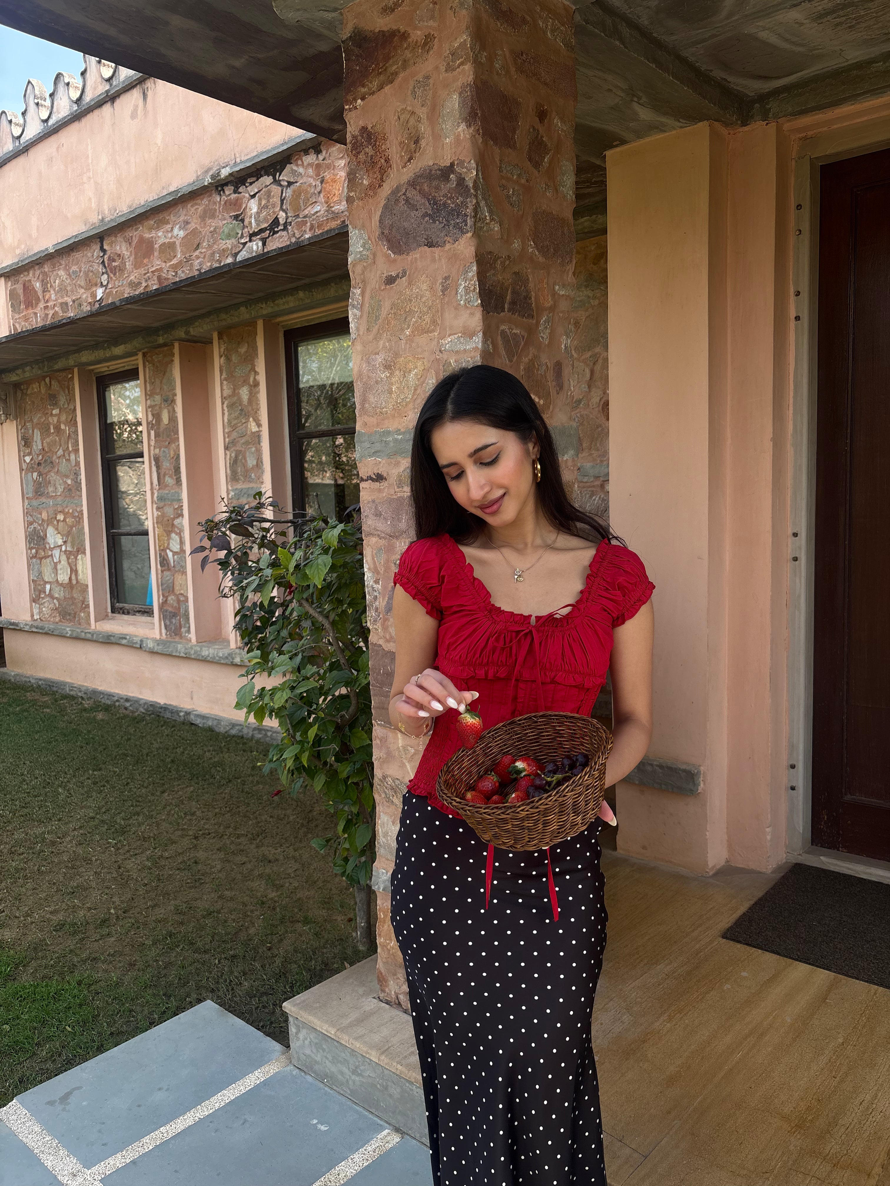 Daisy Square Neck Top in Red