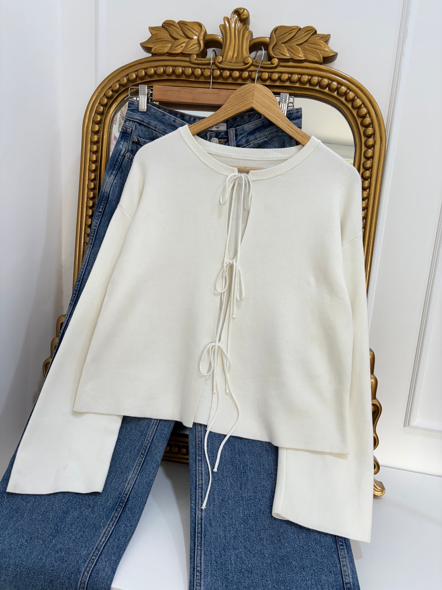 Vivi Tie-Up Cardigan in White (XS-2XL)